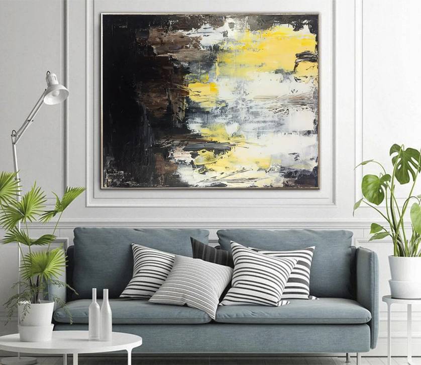 Brown Paintings Black Yellow Abstract Canvas Artwork QW61K wall art